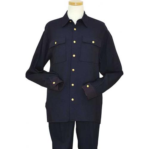 Live Collection Solid Navy Blue Weaved With Gold Plated Button 100% Rayon 2 PC Outfit LS125